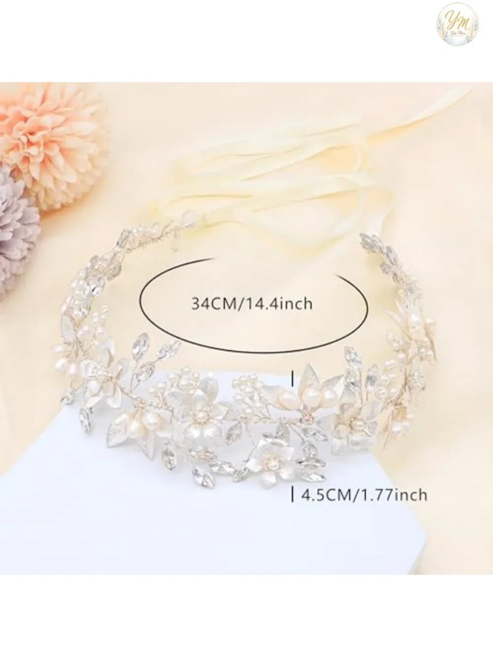 Bridal Headband Flower Pearl Ribbon Hair Accessory Wedding Headpiece